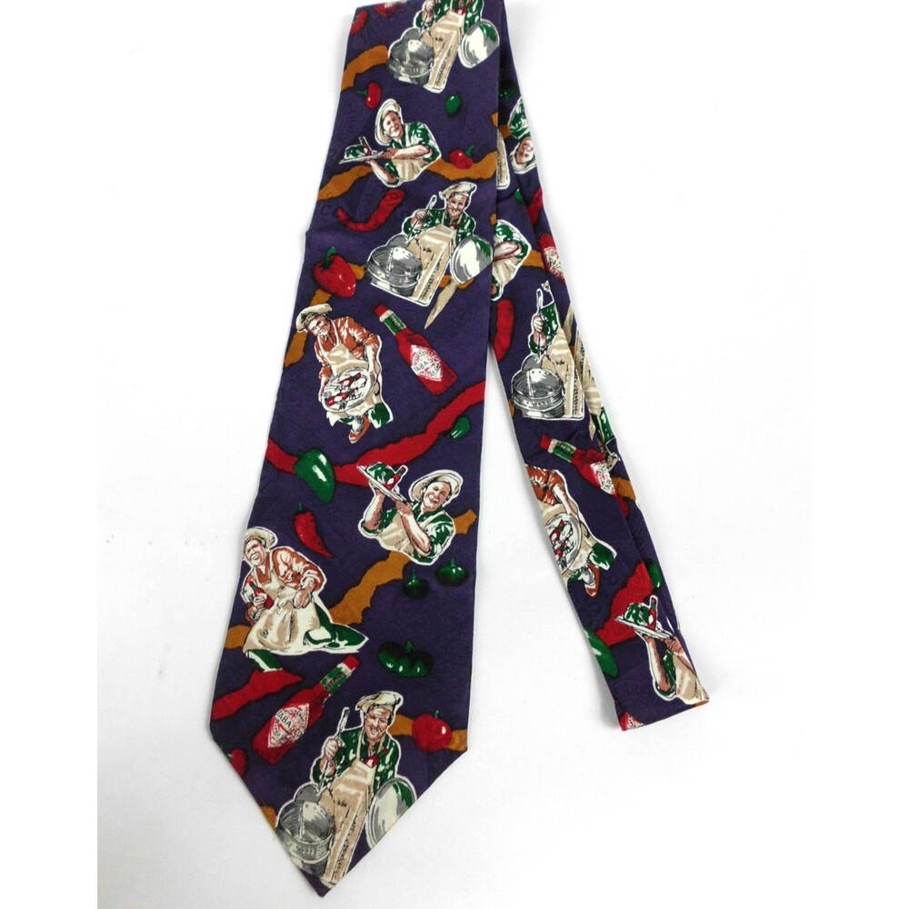 Tabasco Hot Sauce Men's Necktie Tie 100% Silk Food Chef Hot Peppers Purple